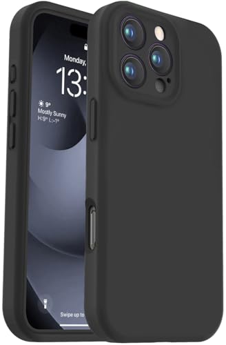 Vooii Kompatibel mit iPhone 16 Pro Hülle, Flüssigsilikon-Upgrade [Kameraschutz] [weiches kratzfestes Mikrofaserfutter] Stoßfeste Handyhülle für iPhone 16 Pro 6,3 Zoll – Schwarz von Vooii