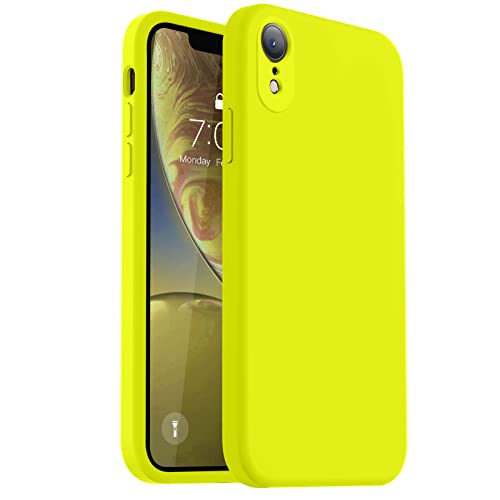 Vooii Kompatibel mit iPhone XR-Hülle, verbessertes Flüssigsilikon mit flachen Kanten, Kameraschutz, weiches kratzfestes Mikrofaserfutter, Handyhülle für iPhone 10 XR 15,5 cm (6,1 Zoll), Neon Lemon von Vooii
