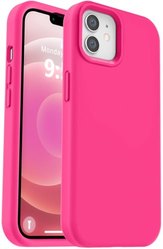 Vooii Schutzhülle für iPhone 12 / iPhone 12 Pro, Flüssigsilikon-Upgrade, weiches kratzfestes Mikrofaserfutter, stoßfester Fallschutz, 15,5 cm (6,1 Zoll), Hot Pink von Vooii