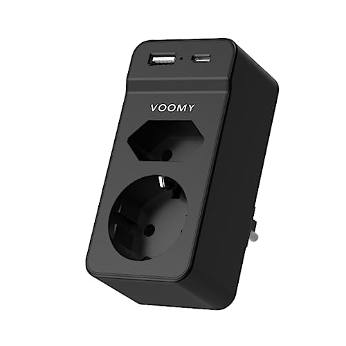 VOOMY 4-in-1 Doppelstecker für Steckdose mit USB-C Kabel, USB-A Stecker, Mehrfachsteckdose, USB Ladegerät, Steckdosenleiste, Wandmontage, Kompakter Verteilersteckdose, Ideal für Reiseadapter, Schwarz von Voomy