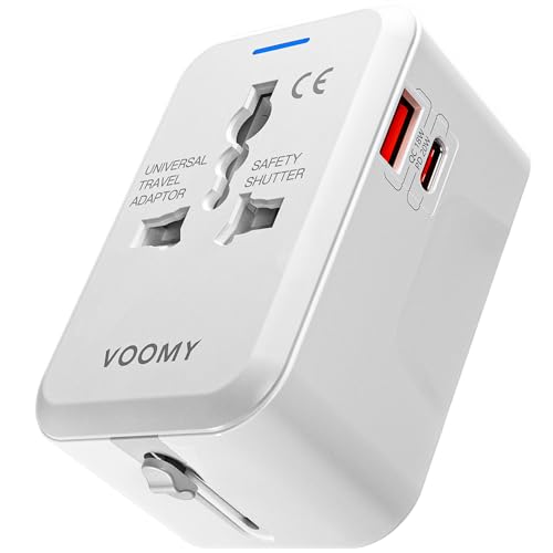 VOOMY Für über 150 Länder Reisestecker mit Schnellladegerät, Travel Adapter mit USB ladegerät und USB C ladegerät, Camping zubehör mit Quick Charging 3.0, USB Stecker und 20W Ladegerät USB C von Voomy
