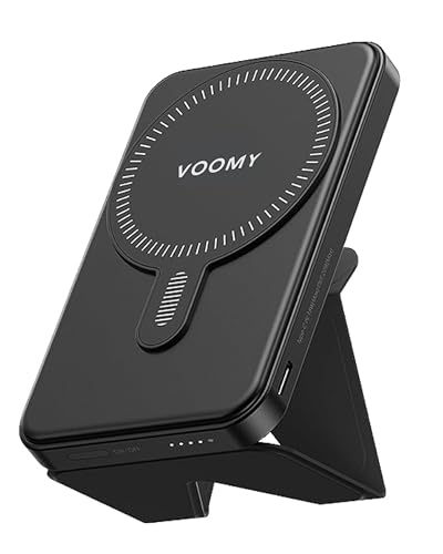 VOOMY Hochleistungs-Powerbank 6000mAh - Magnetisch Ladegerät Kompatibel mit iPhone 15/14/12/11/Mini/Pro/Pro Max mit original USB-C Port, Induktive Power Bank mit Integrierter Ständer von Voomy
