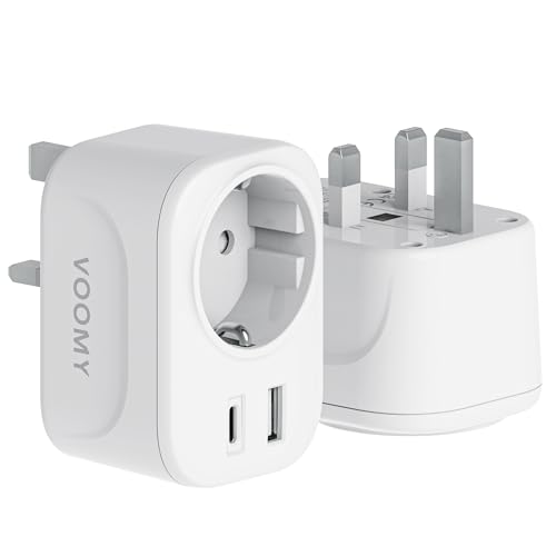 VOOMY Reiseadapter UK, Adapter England Deutschland Stecker, Steckdosenadapter England mit USB-C & USB-A, Reiseadapter typ G, Steckdose für Großbritannien Irland Schottland von Voomy