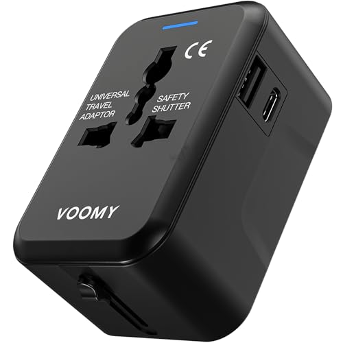 VOOMY Reiseadapter Weltweit, Universal Reiseadapter für 150+ Länder, Reisestecker Adapter Weltweit Europa USA Mexiko Australien, Universal all in one Travel Plug Adapter mit 2 USB und AC steckdose von Voomy