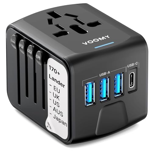 VOOMY Reiseadapter Weltweit, Universal Reisestecker für 170+ Länder, Adapter Europa USA Mexiko Australien, All in one Travel Plug Adapter mit 3 USB-A und 1 USB-C von Voomy