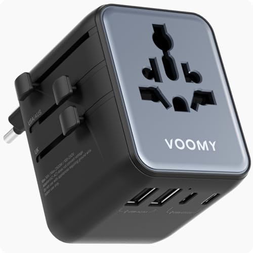 Reiseadapter Weltweit 28W, Universal Reisestecker mit 3 USB-C und 2 USB-A, Steckdosenadapter Europa UK Australien Japan Thailand, Reiseadapter USA, Reisestecker Adapter Weltweit, Travel Adapter von Voomy