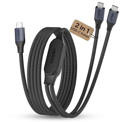 Voomy 2-in-1 USB C auf USB C Kabel, 100W [1.2m] USB C Schnellladekabel, Nylon Ladekabel für iPhone 16/15, Galaxy S24, Pixel 7, Macbook Air/Pro, Laptop, HP, iPad Pro, Tablets usw. von Voomy