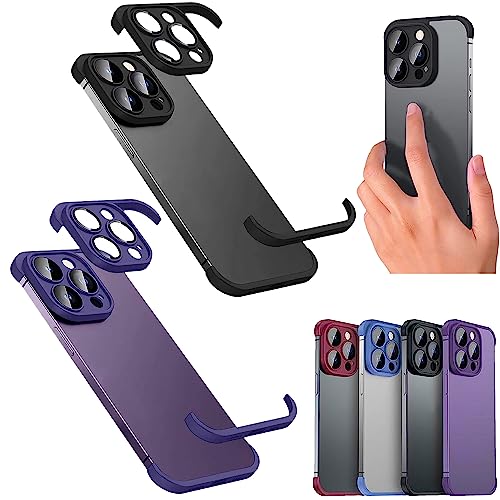 2Pcs Luxury Corner Edge Pad Lens Protector for iPhone 14/13/12 Pro Max, Case and Camera Lens Protector with Silicone Bumper, Frameless Slim/Ultra-Thin Lightweight Case (for iPhone 14,Black+Purple) von Vopetroy