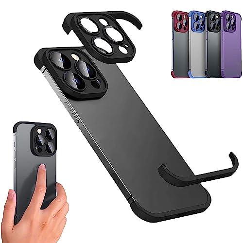 Vopetroy Luxury Corner Edge Pad Lens Protector for IPhone 14/13/12 Pro Max, Case and Camera Lens Protector with Silicone Bumper, Frameless Slim/Ultra-Thin Lightweight Case (For iPhone 14,Black) von Vopetroy