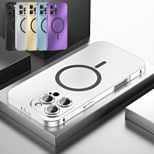 Vopetroy Magnetic Charging Aluminum Metal Bumper Matte Shell for iPhone 16 ProMax,Full Camera Protection & Mechanical Lock, Anti-Collision Matte Protective Case Phone Case (for 1бPгo,Silver) von Vopetroy