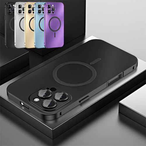 Vopetroy Magnetic Charging Aluminum Metal Bumper Matte Shell for iPhone 16 ProMax,Full Camera Protection & Mechanical Lock, Anti-Collision Matte Protective Case Phone Case (for 14Pгo,Black) von Vopetroy