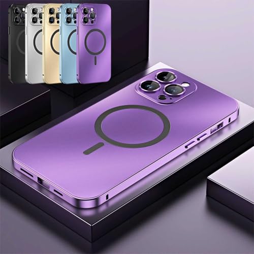 Vopetroy Magnetic Charging Aluminum Metal Bumper Matte Shell for iPhone 16 ProMax,Full Camera Protection & Mechanical Lock, Anti-Collision Matte Protective Case Phone Case (for 15,Dark Purple) von Vopetroy