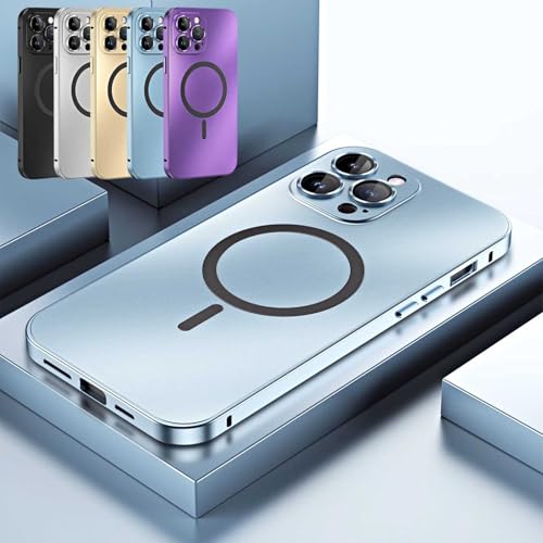 Vopetroy Magnetic Charging Aluminum Metal Bumper Matte Shell for iPhone 16 ProMax,Full Camera Protection & Mechanical Lock, Anti-Collision Matte Protective Case Phone Case (for 15PгoMаx,Blue) von Vopetroy