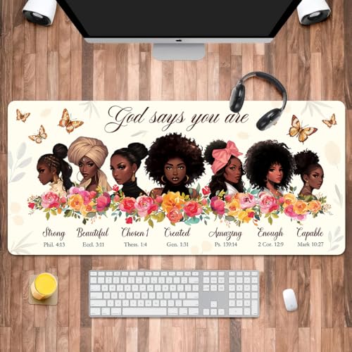 Black Girl Gaming-Mauspad, große Computer-Tastatur, Schreibtisch-Mauspad, rutschfeste gummierte Kanten, christliche Inspiration, Geschenk für afrikanische Frauen, Schreibtischunterlage für Zuhause von Vorruil