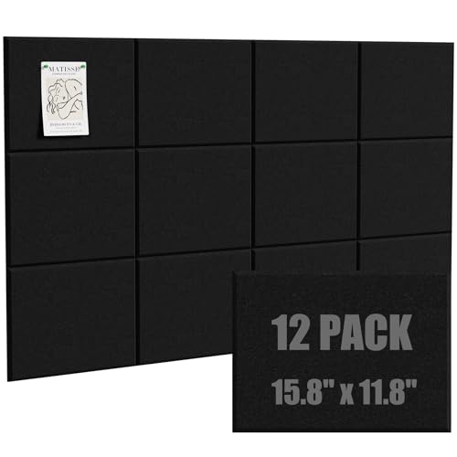 Vorshape 12 Stück große Korktafel, rechteckig, Filz-Wandfliesen, 122 x 122 cm, dekorative Pinnwand, Wand-Organizer für Zuhause, Büro, Schule, Schwarz von Vorshape