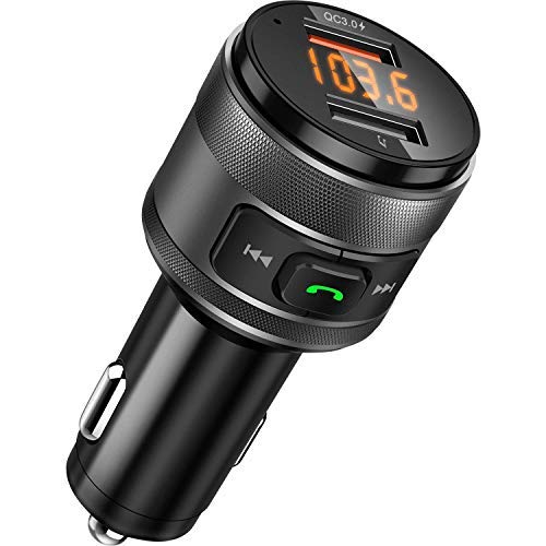 Vorstik Bluetooth FM Transmitter, QC3.0 KFZ Wireless Radio Adapter mit 2 USB Ladegerät & USB-Stick Mikrofon Telefonieren Freisprechfunktion LED-Display für iOS und Android Geräte von Vorstik