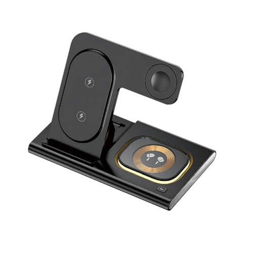 VORTEX A80AB Wireless Charger Black Vortex A80AB 4-in-1 magnetisches, faltbares, kabelloses LED-Nachtlicht-Telefon/intelligente Uhr/TWS-Ohrhörer, Qi-Tischladestation(SCHWARZ FÜR Apfel) von Vortex