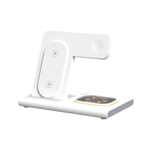 Vortex S80SW 4-in-1 magnetisches, faltbares, kabelloses LED-Nachtlicht-Telefon/intelligente Uhr/TWS-Ohrhörer, Qi-Tischladestation (Weiss FÜR Samsung) von Vortex