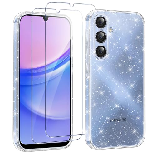 Votvloay Glitzer Hülle für Samsung Galaxy A15 4G / 5G 6,5 '' mit 2 Stück Schutzfolie Schutzglas, Aesthetic Mädchen Klare Handyhülle, Slim Weich Stoßfeste Schutzhülle für Samsung A15, Transparent Votvloay Glitzer Hülle für Samsung Galaxy A15 4G / 5G 6,5 '' mit 2 Stück Schutzfolie Schutzglas, Aesthetic Mädchen Klare Handyhülle, Slim Weich Stoßfeste Schutzhülle für Samsung A15, Transparent von Votvloay