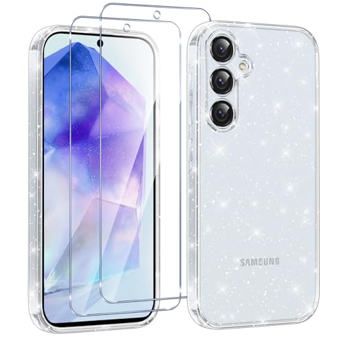 Votvloay Glitzer Hülle für Samsung Galaxy A55 5G 6,5 '' mit 2 Stück Schutzfolie Schutzglas, Aesthetic Frauen Mädchen Klare Handyhülle, Weich TPU Stoßfeste Schutzhülle für Samsung A55 5G, Transparent Votvloay Glitzer Hülle für Samsung Galaxy A55 5G 6,5 '' mit 2 Stück Schutzfolie Schutzglas, Aesthetic Frauen Mädchen Klare Handyhülle, Weich TPU Stoßfeste Schutzhülle für Samsung A55 5G, Transparent von Votvloay