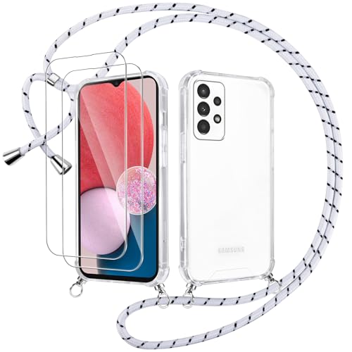 Votvloay Handykette Handyhülle für Samsung Galaxy A13 4G 6,6" Hülle mit Band - mit 2 x Schutzfolie,Transparent Case mit Kordel zum Umhängen,Weich Silikon TPU Stoßfest Schutzhülle für Samsung A13,Weiß Votvloay Handykette Handyhülle für Samsung Galaxy A13 4G 6,6" Hülle mit Band - mit 2 x Schutzfolie,Transparent Case mit Kordel zum Umhängen,Weich Silikon TPU Stoßfest Schutzhülle für Samsung A13,Weiß von Votvloay