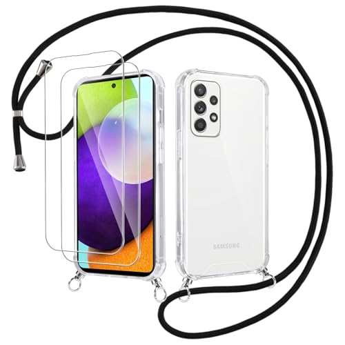 Votvloay Handykette Handyhülle für Samsung Galaxy A52 5G 6,5" Hülle mit Band - mit 2 Schutzfolie,Transparent Case mit Kordel zum Umhängen,Weich Silikon TPU Stoßfest Schutzhülle für Samsung A52,Schwarz Votvloay Handykette Handyhülle für Samsung Galaxy A52 5G 6,5" Hülle mit Band - mit 2 Schutzfolie,Transparent Case mit Kordel zum Umhängen,Weich Silikon TPU Stoßfest Schutzhülle für Samsung A52,Schwarz von Votvloay