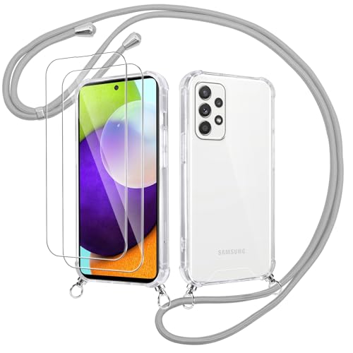 Votvloay Handykette Handyhülle für Samsung Galaxy A52 5G 6,5" Hülle mit Band - mit 2 x Schutzfolie,Transparent Case mit Kordel zum Umhängen,Weich Silikon TPU Stoßfest Schutzhülle für Samsung A52,Grau Votvloay Handykette Handyhülle für Samsung Galaxy A52 5G 6,5" Hülle mit Band - mit 2 x Schutzfolie,Transparent Case mit Kordel zum Umhängen,Weich Silikon TPU Stoßfest Schutzhülle für Samsung A52,Grau von Votvloay