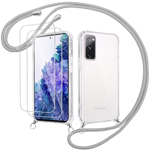 Votvloay Handykette Handyhülle für Samsung Galaxy S20 FE 5G 6,5" Hülle mit Band - mit 2 x Schutzfolie, Transparent Case mit Kordel zum Umhängen, Weich TPU Stoßfest Schutzhülle für Samsung S20 FE, Grau Votvloay Handykette Handyhülle für Samsung Galaxy S20 FE 5G 6,5" Hülle mit Band - mit 2 x Schutzfolie, Transparent Case mit Kordel zum Umhängen, Weich TPU Stoßfest Schutzhülle für Samsung S20 FE, Grau von Votvloay