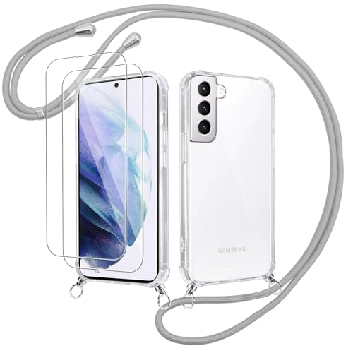 Votvloay Handykette Handyhülle für Samsung Galaxy S21 5G 6,2" Hülle mit Band - mit 2 x Schutzfolie,Transparent Case mit Kordel zum Umhängen,Weich Silikon TPU Stoßfest Schutzhülle für Samsung S21,Grau Votvloay Handykette Handyhülle für Samsung Galaxy S21 5G 6,2" Hülle mit Band - mit 2 x Schutzfolie,Transparent Case mit Kordel zum Umhängen,Weich Silikon TPU Stoßfest Schutzhülle für Samsung S21,Grau von Votvloay