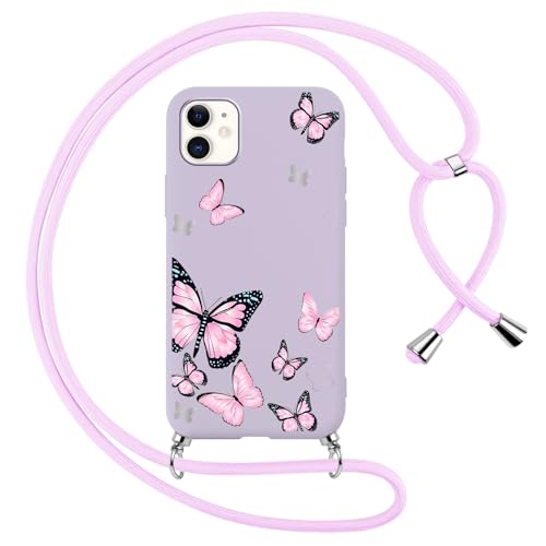 Votvloay Handykette Handyhülle für iPhone 12/iPhone 12 Pro 6,1" Hülle mit Band, Aesthetic Schmetterlinge Muster Case mit Kordel zum Umhängen, Silikon Weich TPU Stoßfest Schutzhülle für iPhone 12, Lila Votvloay Handykette Handyhülle für iPhone 12/iPhone 12 Pro 6,1" Hülle mit Band, Aesthetic Schmetterlinge Muster Case mit Kordel zum Umhängen, Silikon Weich TPU Stoßfest Schutzhülle für iPhone 12, Lila von Votvloay