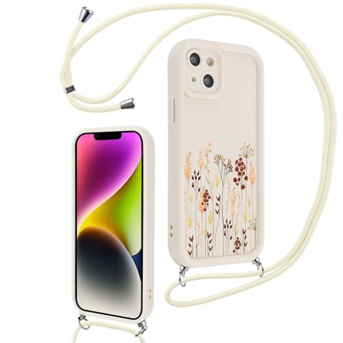 Votvloay Handykette Handyhülle für iPhone 13 6,1" Hülle mit Band, Aesthetic Muster Blumen Kordel zum Umhängen Case, Weich Dünn Silikon TPU Bumper Stoßfest Schutzhülle Cover für iPhone 13, Beige2 Votvloay Handykette Handyhülle für iPhone 13 6,1" Hülle mit Band, Aesthetic Muster Blumen Kordel zum Umhängen Case, Weich Dünn Silikon TPU Bumper Stoßfest Schutzhülle Cover für iPhone 13, Beige2 von Votvloay