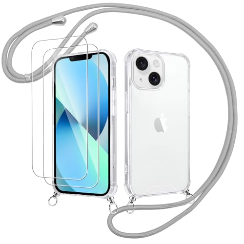 Votvloay Handykette Handyhülle für iPhone 13 Mini 5,4" Hülle mit Band - mit 2 x Schutzfolie, Transparent Case mit Kordel zum Umhängen, Weich TPU + PC Back Schutzhülle Cover für iPhone 13 Mini, Grau Votvloay Handykette Handyhülle für iPhone 13 Mini 5,4" Hülle mit Band - mit 2 x Schutzfolie, Transparent Case mit Kordel zum Umhängen, Weich TPU + PC Back Schutzhülle Cover für iPhone 13 Mini, Grau von Votvloay