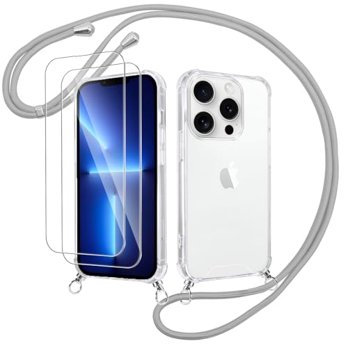 Votvloay Handykette Handyhülle für iPhone 13 Pro Max 6,7" Hülle mit Band - mit 2 x Schutzfolie, Transparent Case mit Kordel zum Umhängen, Weich TPU + PC Back Schutzhülle Cover, Grau Votvloay Handykette Handyhülle für iPhone 13 Pro Max 6,7" Hülle mit Band - mit 2 x Schutzfolie, Transparent Case mit Kordel zum Umhängen, Weich TPU + PC Back Schutzhülle Cover, Grau von Votvloay