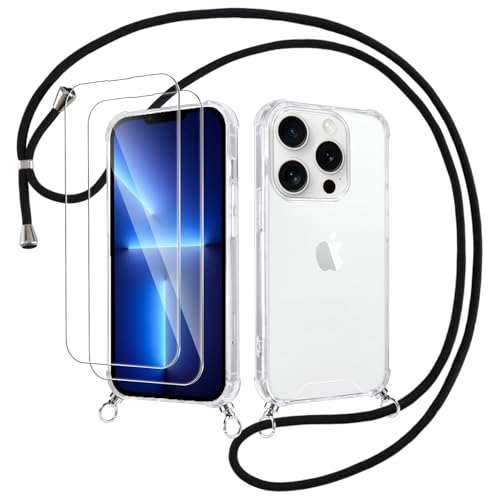 Votvloay Handykette Handyhülle für iPhone 13 Pro Max 6,7" Hülle mit Band - mit 2 x Schutzfolie, Transparent Case mit Kordel zum Umhängen, Weich TPU + PC Back Schutzhülle Cover, Schwarz Votvloay Handykette Handyhülle für iPhone 13 Pro Max 6,7" Hülle mit Band - mit 2 x Schutzfolie, Transparent Case mit Kordel zum Umhängen, Weich TPU + PC Back Schutzhülle Cover, Schwarz von Votvloay