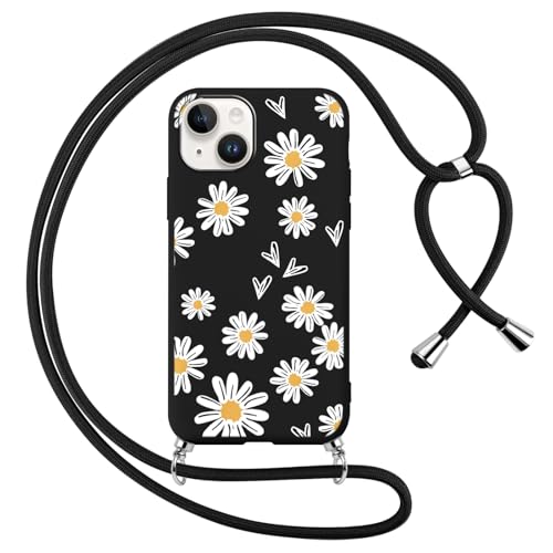 Votvloay Handykette Handyhülle für iPhone 14/iPhone 13 6,1" Hülle mit Band, Aesthetic Blumen Herz Muster Case mit Kordel zum Umhängen, Silikon Weich TPU Bumper Stoßfest Cover für iPhone 14, Schwarz Votvloay Handykette Handyhülle für iPhone 14/iPhone 13 6,1" Hülle mit Band, Aesthetic Blumen Herz Muster Case mit Kordel zum Umhängen, Silikon Weich TPU Bumper Stoßfest Cover für iPhone 14, Schwarz von Votvloay