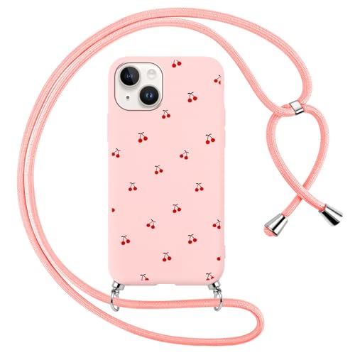 Votvloay Handykette Handyhülle für iPhone 14/iPhone 13 6,1" Hülle mit Band, Aesthetic Kirsche Muster Case mit Kordel zum Umhängen, Silikon Weich TPU Bumper Stoßfest Schutzhülle für iPhone 14, Rosa Votvloay Handykette Handyhülle für iPhone 14/iPhone 13 6,1" Hülle mit Band, Aesthetic Kirsche Muster Case mit Kordel zum Umhängen, Silikon Weich TPU Bumper Stoßfest Schutzhülle für iPhone 14, Rosa von Votvloay