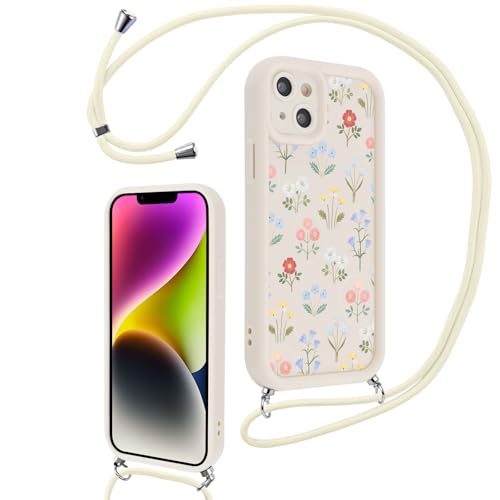 Votvloay Handykette Handyhülle für iPhone 15 6,1" Hülle mit Band, Aesthetic Muster Blumen Kordel zum Umhängen Case, Weich Dünn Silikon TPU Bumper Stoßfest Schutzhülle Cover für iPhone 15, Beige1 Votvloay Handykette Handyhülle für iPhone 15 6,1" Hülle mit Band, Aesthetic Muster Blumen Kordel zum Umhängen Case, Weich Dünn Silikon TPU Bumper Stoßfest Schutzhülle Cover für iPhone 15, Beige1 von Votvloay