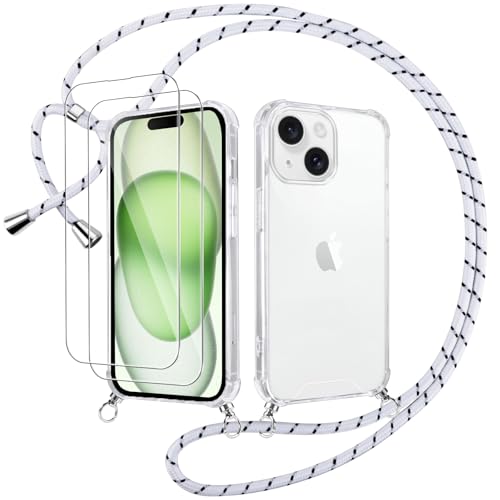 Votvloay Handykette Handyhülle für iPhone 15 Plus 6,7" Hülle mit Band - mit 2 x Schutzfolie, Transparent Case mit Kordel zum Umhängen, Weich TPU + PC Back Schutzhülle Cover für iPhone 15 Plus, Weiß Votvloay Handykette Handyhülle für iPhone 15 Plus 6,7" Hülle mit Band - mit 2 x Schutzfolie, Transparent Case mit Kordel zum Umhängen, Weich TPU + PC Back Schutzhülle Cover für iPhone 15 Plus, Weiß von Votvloay