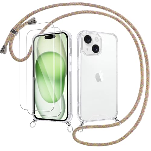 Votvloay Handykette Handyhülle für iPhone 15 Plus 6,7" Hülle mit Band - mit 2 x Schutzfolie, Transparent Case mit Kordel zum Umhängen, Weich TPU + PC Back Schutzhülle Cover für iPhone 15 Plus, Gelb Votvloay Handykette Handyhülle für iPhone 15 Plus 6,7" Hülle mit Band - mit 2 x Schutzfolie, Transparent Case mit Kordel zum Umhängen, Weich TPU + PC Back Schutzhülle Cover für iPhone 15 Plus, Gelb von Votvloay