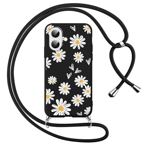 Votvloay Handykette Handyhülle für iPhone 16 6,1" Hülle mit Band, Aesthetic Blumen Herz Muster Case mit Kordel zum Umhängen, Silikon Weich TPU Bumper Stoßfest Schutzhülle Cover für iPhone 16, Schwarz Votvloay Handykette Handyhülle für iPhone 16 6,1" Hülle mit Band, Aesthetic Blumen Herz Muster Case mit Kordel zum Umhängen, Silikon Weich TPU Bumper Stoßfest Schutzhülle Cover für iPhone 16, Schwarz von Votvloay