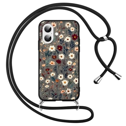 Votvloay Handykette Handyhülle für iPhone 16 6,1" Hülle mit Band, Aesthetic Blumen Muster Case mit Kordel zum Umhängen, Silikon Weich TPU Bumper Stoßfest Schutzhülle Cover für iPhone 16, Schwarz Votvloay Handykette Handyhülle für iPhone 16 6,1" Hülle mit Band, Aesthetic Blumen Muster Case mit Kordel zum Umhängen, Silikon Weich TPU Bumper Stoßfest Schutzhülle Cover für iPhone 16, Schwarz von Votvloay