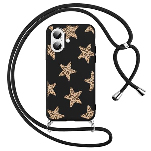 Votvloay Handykette Handyhülle für iPhone 16 6,1" Hülle mit Band, Aesthetic Sterne Muster Case mit Kordel zum Umhängen, Silikon Weich TPU Bumper Stoßfest Schutzhülle Cover für iPhone 16, Schwarz Votvloay Handykette Handyhülle für iPhone 16 6,1" Hülle mit Band, Aesthetic Sterne Muster Case mit Kordel zum Umhängen, Silikon Weich TPU Bumper Stoßfest Schutzhülle Cover für iPhone 16, Schwarz von Votvloay