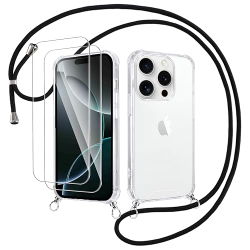 Votvloay Handykette Handyhülle für iPhone 16 Pro 6,3" Hülle mit Band - mit 2 x Schutzfolie, Transparent Case mit Kordel zum Umhängen, Weich TPU + PC Back Schutzhülle Cover für iPhone 16 Pro, Schwarz Votvloay Handykette Handyhülle für iPhone 16 Pro 6,3" Hülle mit Band - mit 2 x Schutzfolie, Transparent Case mit Kordel zum Umhängen, Weich TPU + PC Back Schutzhülle Cover für iPhone 16 Pro, Schwarz von Votvloay