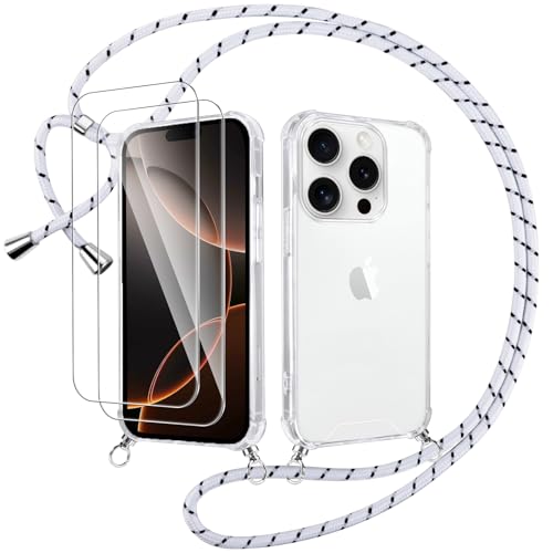 Votvloay Handykette Handyhülle für iPhone 16 Pro Max 6,9" Hülle mit Band - mit 2 x Schutzfolie, Transparent Case mit Kordel zum Umhängen, Weich TPU + PC Back Schutzhülle Cover, Weiß Votvloay Handykette Handyhülle für iPhone 16 Pro Max 6,9" Hülle mit Band - mit 2 x Schutzfolie, Transparent Case mit Kordel zum Umhängen, Weich TPU + PC Back Schutzhülle Cover, Weiß von Votvloay