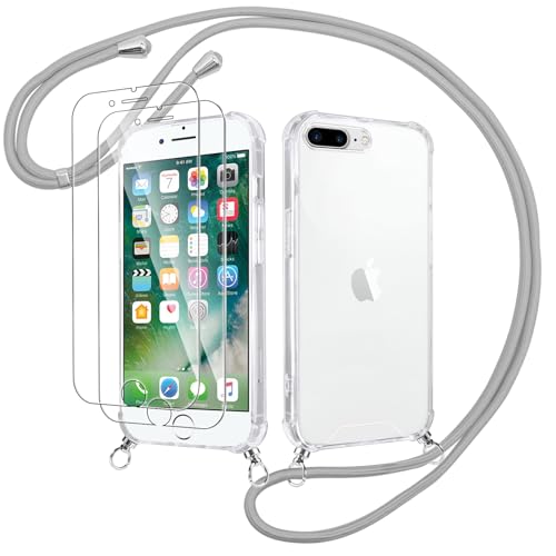 Votvloay Handykette Handyhülle für iPhone 7 Plus/8 Plus 5,5" Hülle mit Band - mit 2 x Schutzfolie, Transparent Case mit Kordel zum Umhängen, Weich TPU + PC Back Schutzhülle Cover, Grau Votvloay Handykette Handyhülle für iPhone 7 Plus/8 Plus 5,5" Hülle mit Band - mit 2 x Schutzfolie, Transparent Case mit Kordel zum Umhängen, Weich TPU + PC Back Schutzhülle Cover, Grau von Votvloay