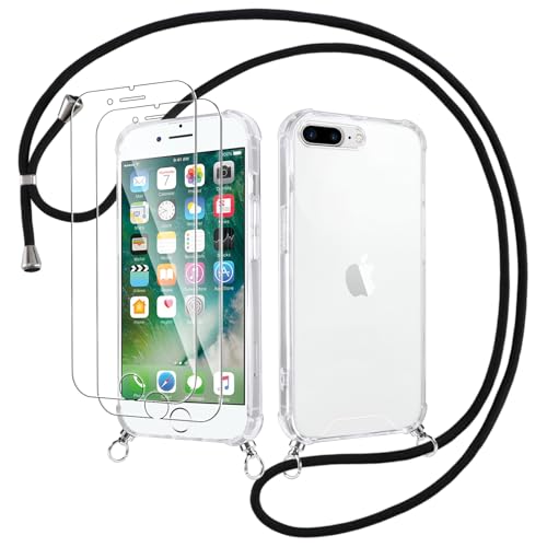 Votvloay Handykette Handyhülle für iPhone 7 Plus/8 Plus 5,5" Hülle mit Band - mit 2 x Schutzfolie, Transparent Case mit Kordel zum Umhängen, Weich TPU + PC Back Schutzhülle Cover, Schwarz Votvloay Handykette Handyhülle für iPhone 7 Plus/8 Plus 5,5" Hülle mit Band - mit 2 x Schutzfolie, Transparent Case mit Kordel zum Umhängen, Weich TPU + PC Back Schutzhülle Cover, Schwarz von Votvloay
