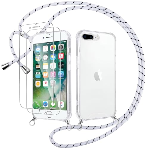 Votvloay Handykette Handyhülle für iPhone 7 Plus/8 Plus 5,5" Hülle mit Band - mit 2 x Schutzfolie, Transparent Case mit Kordel zum Umhängen, Weich TPU + PC Back Schutzhülle Cover, Weiß Votvloay Handykette Handyhülle für iPhone 7 Plus/8 Plus 5,5" Hülle mit Band - mit 2 x Schutzfolie, Transparent Case mit Kordel zum Umhängen, Weich TPU + PC Back Schutzhülle Cover, Weiß von Votvloay