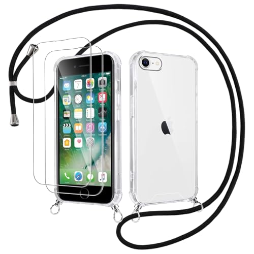 Votvloay Handykette Handyhülle für iPhone 8/7/SE 2020/SE 2022 4,7" Hülle mit Band - mit 2 x Schutzfolie, Transparent Case mit Kordel zum Umhängen, Weich Silikon TPU Stoßfest Schutzhülle Cover, Schwarz Votvloay Handykette Handyhülle für iPhone 8/7/SE 2020/SE 2022 4,7" Hülle mit Band - mit 2 x Schutzfolie, Transparent Case mit Kordel zum Umhängen, Weich Silikon TPU Stoßfest Schutzhülle Cover, Schwarz von Votvloay