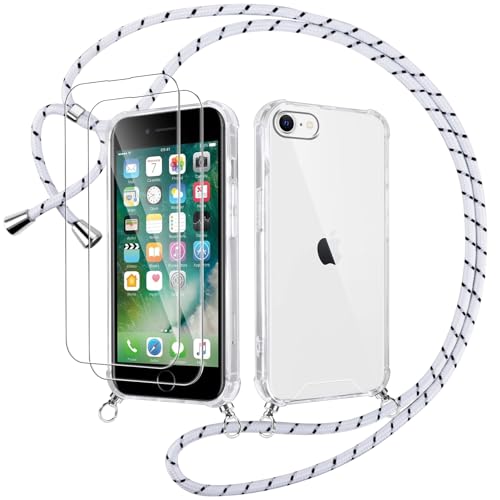 Votvloay Handykette Handyhülle für iPhone 8/7/SE 2020/SE 2022 4,7" Hülle mit Band - mit 2 x Schutzfolie, Transparent Case mit Kordel zum Umhängen, Weich Silikon TPU Stoßfest Schutzhülle Cover, Weiß Votvloay Handykette Handyhülle für iPhone 8/7/SE 2020/SE 2022 4,7" Hülle mit Band - mit 2 x Schutzfolie, Transparent Case mit Kordel zum Umhängen, Weich Silikon TPU Stoßfest Schutzhülle Cover, Weiß von Votvloay
