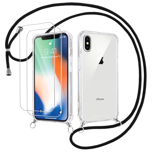 Votvloay Handykette Handyhülle für iPhone X/iPhone XS 5,8" Hülle mit Band - mit 2 x Schutzfolie, Transparent Case mit Kordel zum Umhängen, Weich Silikon TPU Bumper Stoßfest Schutzhülle Cover, Schwarz Votvloay Handykette Handyhülle für iPhone X/iPhone XS 5,8" Hülle mit Band - mit 2 x Schutzfolie, Transparent Case mit Kordel zum Umhängen, Weich Silikon TPU Bumper Stoßfest Schutzhülle Cover, Schwarz von Votvloay